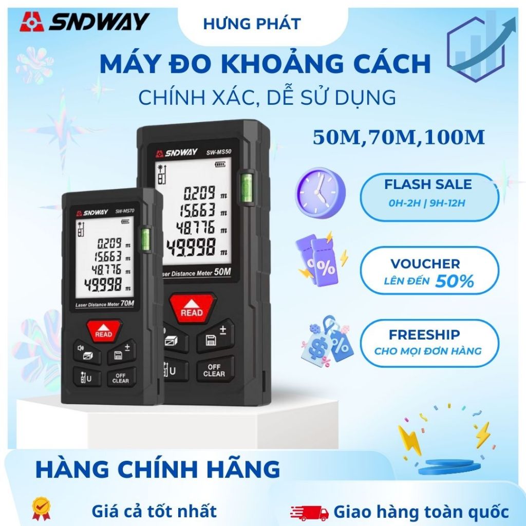 Máy Đo Khoảng Cách Laser SNDWAY 50M 70M 100M – Thước Đo Laser Điện Tử Chính Xác, Nhỏ Gọn