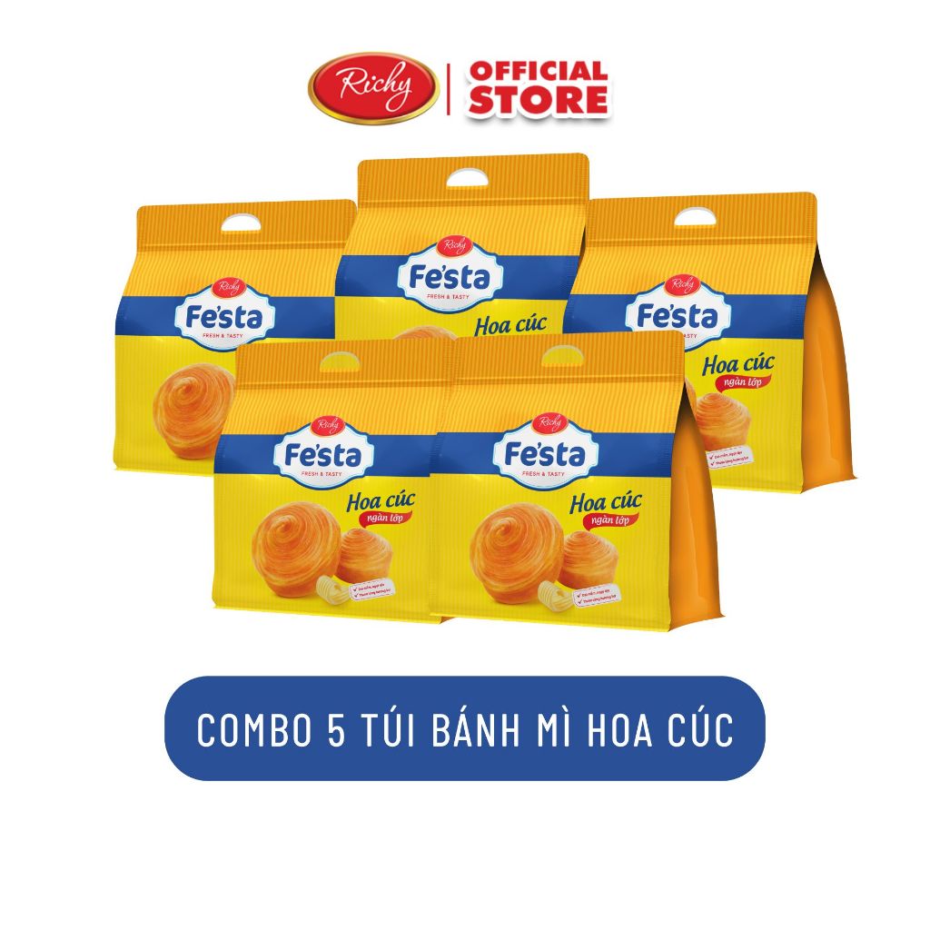 [TẶNG QUÀ ĐƠN TỪ 129K]Combo 5 Bánh mì hoa cúc ngàn lớp Festa Richy túi 3 bánh, HSD 35 ngày từ NSX,kH cân nhắc đặt sll
