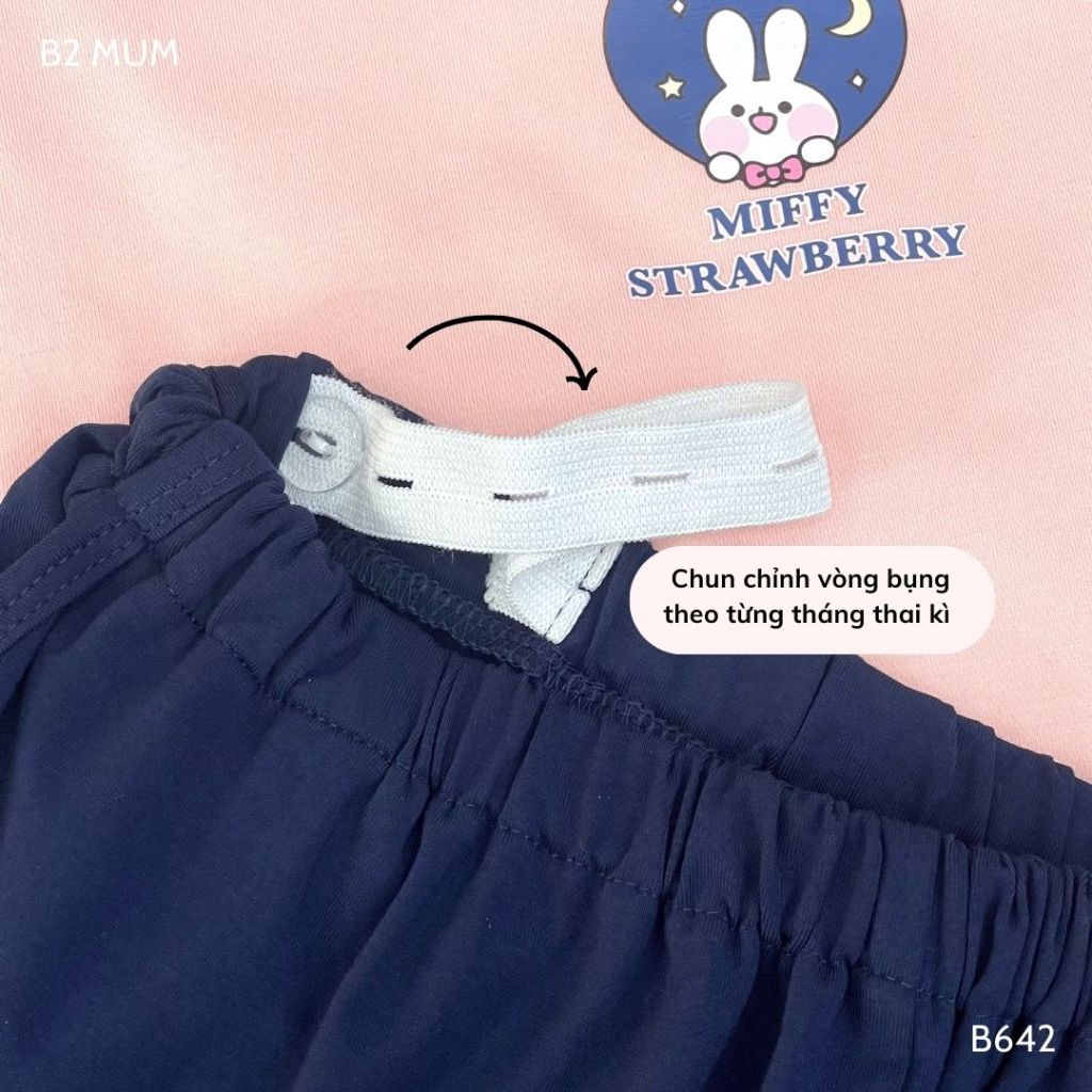 Bộ bầu mặc nhà và sau sinh chất cotton mềm, mát, có thiết kế vạch ngực cho bé ti, quần có chun chỉnh B642 B2MUM