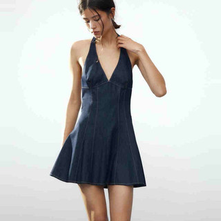 Đầm Zara made in Morocco mini Denim cổ dây yếm hở lưng
