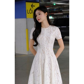 Váy Ren Cotton Miolady Cổ Tròn Dáng Xòe 2 Lớp – Nhẹ Nhàng Che Khuyết Điểm VA006