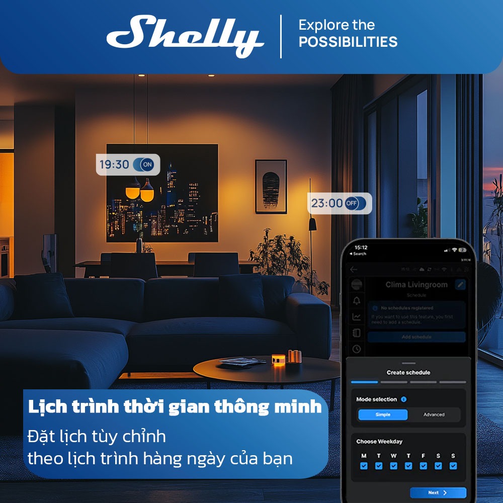 Shelly 1PM MINI GEN3 Công Tắc Cửa Cuốn Thông Minh WiFi , Điều Khiển Từ Xa, Thông Báo Trạng Thái Đóng/Mở Cửa