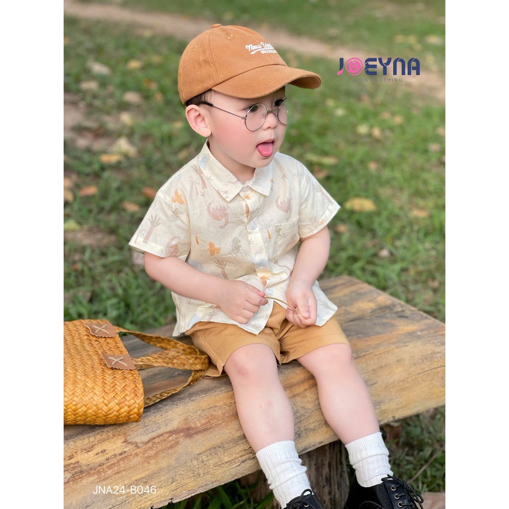 Set sơ mi côc Joeyna B046 hoạ tiết núi rừng siêu xinh cho bé