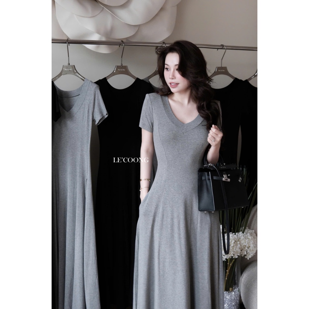 Ảnh Váy Đi Biển Đẹp Dáng Dài Hai Màu Xám Đen Có Size 80kg LECOONG V759 Đầm Du Lịch Thiết Kế Đẹp Basic 2