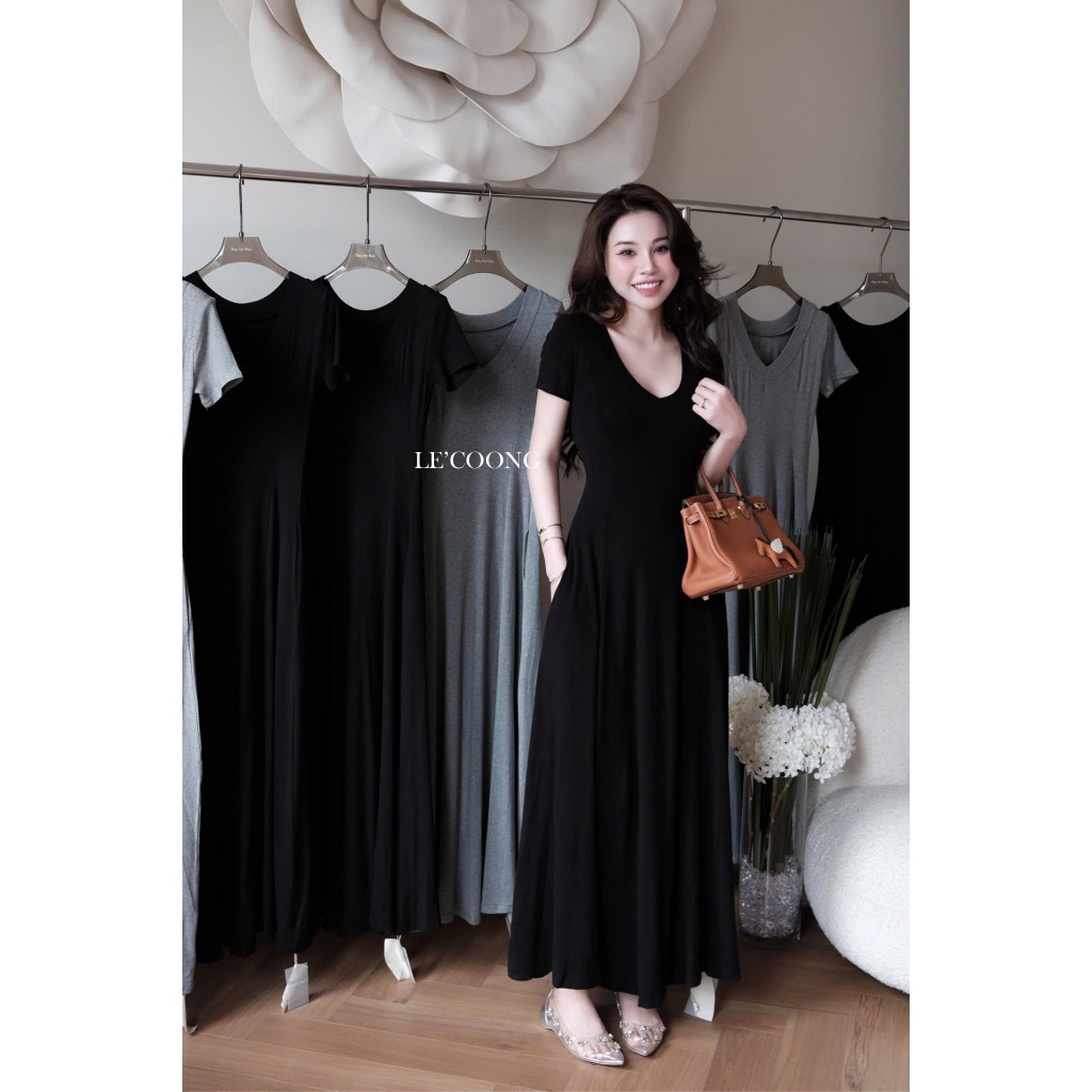 Ảnh Váy Đi Biển Đẹp Dáng Dài Hai Màu Xám Đen Có Size 80kg LECOONG V759 Đầm Du Lịch Thiết Kế Đẹp Basic 3
