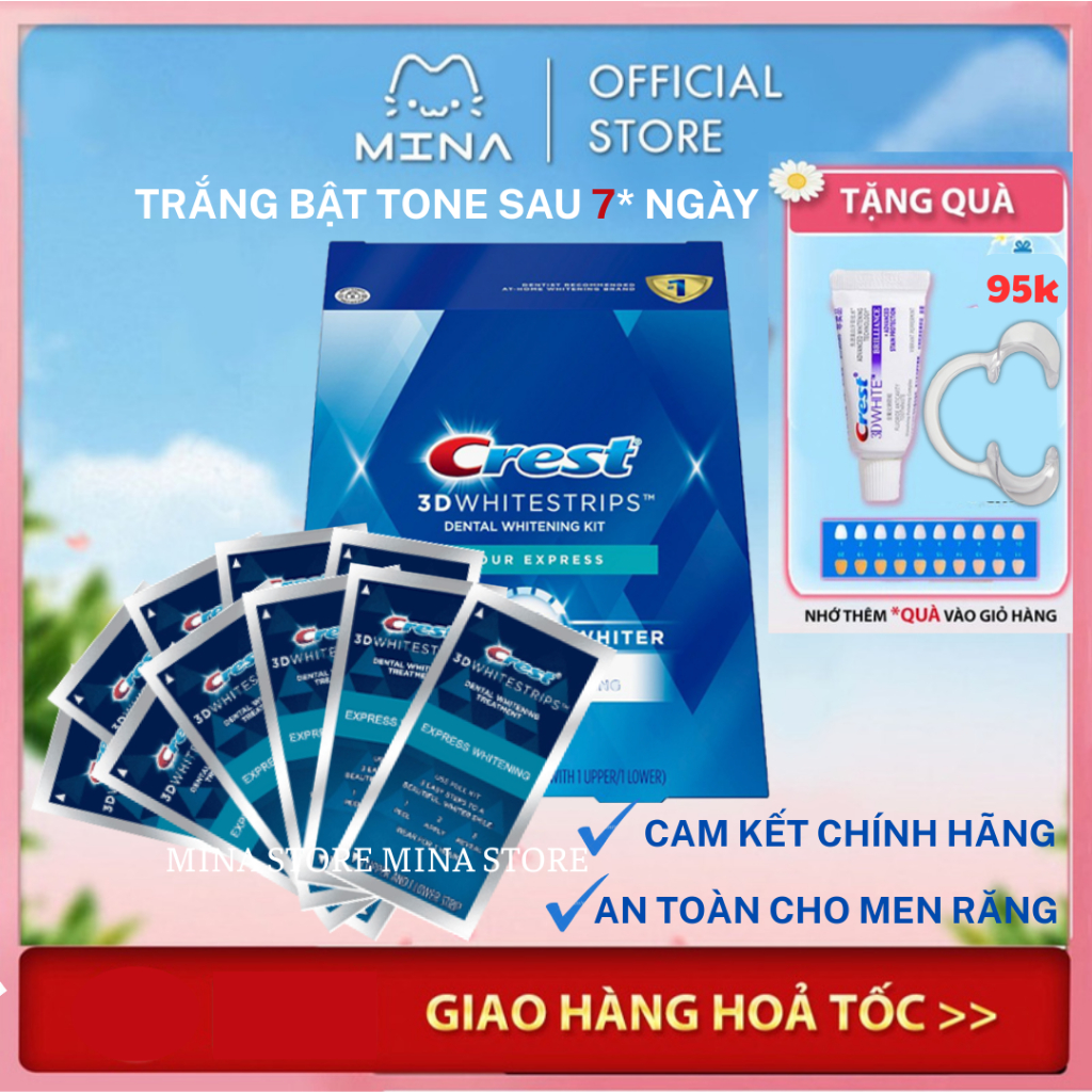 FullBox Hộp 10 Gói Miếng dán trắng răng Crest 3D White 1 Hour Express - Làm trắng răng cấp tốc 1 giờ
