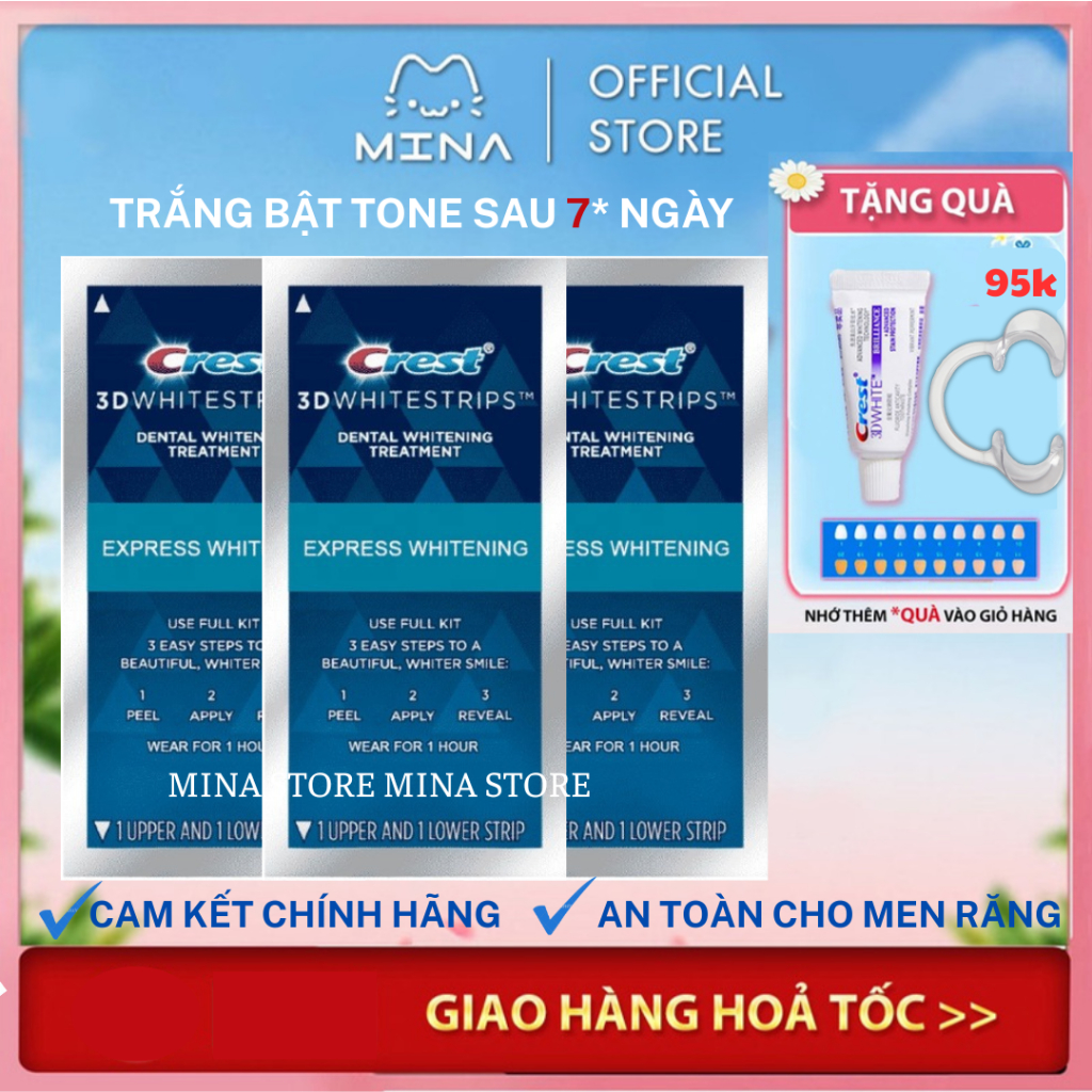 Miếng dán trắng răng Crest 3D White 1 Hour Express - Làm trắng răng cấp tốc nhanh chóng bền màu