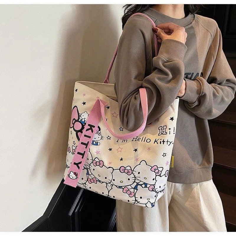 Túi tote hello kitty khoá kéo - Túi xách đi học, đi chơi, túi đeo vai