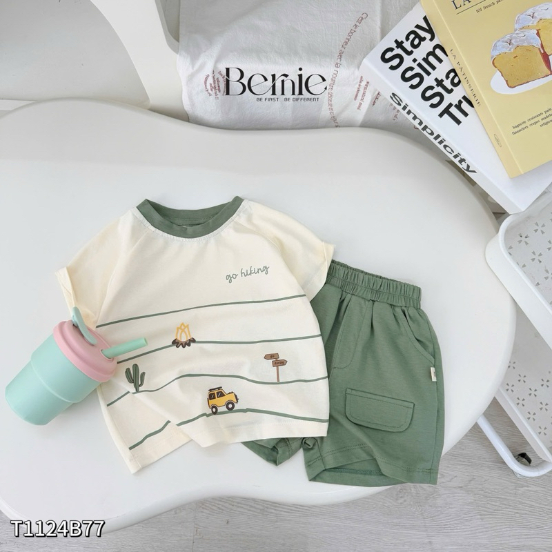 Set cộc tay Go Hiking Bernie, Bộ côc tay cotton cho bé trai chất liệu mềm thấm hút mồ hôi 9-24kg