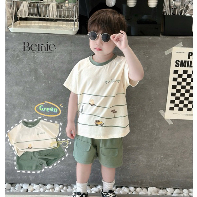 Set cộc tay Go Hiking Bernie, Bộ côc tay cotton cho bé trai chất liệu mềm thấm hút mồ hôi 9-24kg
