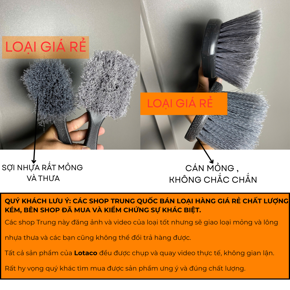 Bàn chải chà mâm lốp ô tô sợi mềm chống xướt mâm [ LOẠI DÀY], bàn chải chà lazang Lotaco