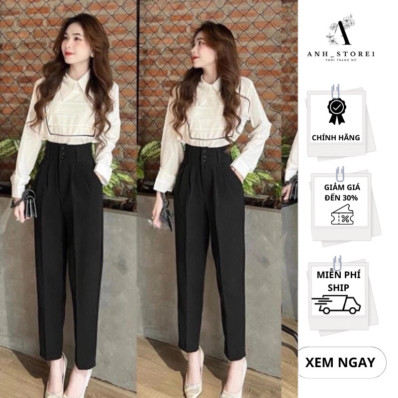 Quần tây nữ Baggy cạp cao bản to 3 cúc  mặc đi làm công sở đi học vải tuyết mưa