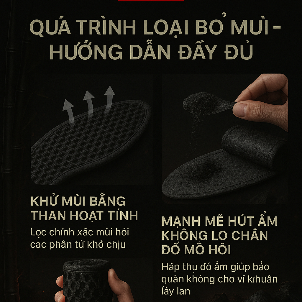 Lót giày than tre 3 lớp Khử mùi, Thấm hút mồ hôi, Thoáng khí