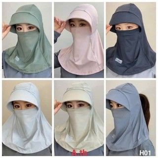 Mũ khẩu trang 3in1 chống nắng thoáng khí bằng lụa băng,có khăn choàng chống nắng đi xe đạp