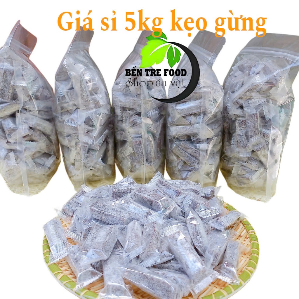 ( Giá sỉ) Combo 5kg Kẹo gừng dẻo phấn Bến Tre túi 1kg