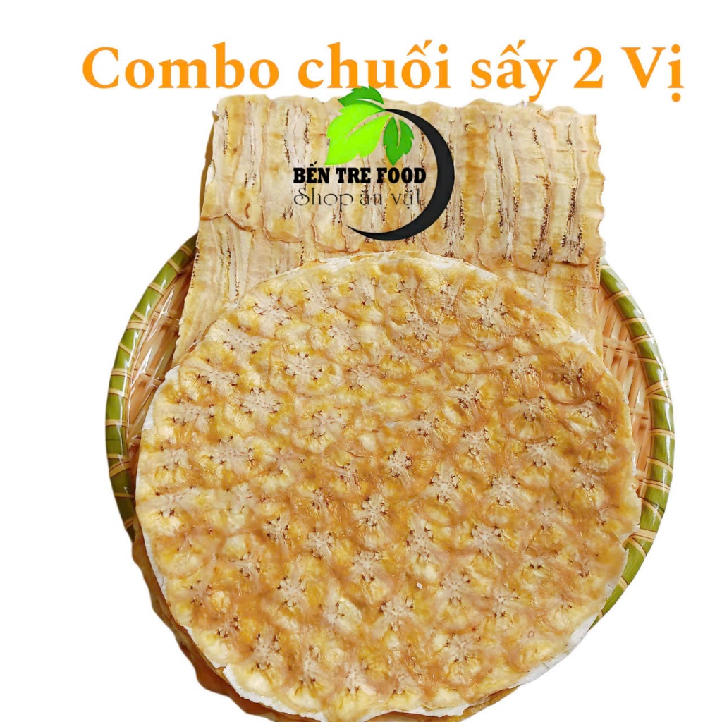 Combo 500gr Chuối sấy mix 2 vị ( bánh phồng sữa dán chuối và chuối sấy nguyên chất Bến Tre)-đồ ăn vặt