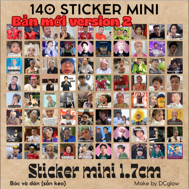 Set 140 Sticker mini 1,7cm Dán vô tri, trang trí tập vở, bút, Meme ...