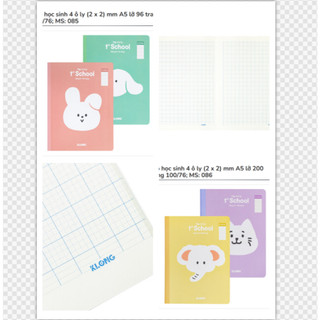 KLONG - Tập Vở Học sinh 4 ô ly (2 x 2) mm size A5 96 trang / 200 Trang 100/76; MS: 085 ♥ MS: 086 HSSV luyện chữ,