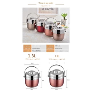 Cặp lồng đựng cơm inox 304 dung tích 1500ml, hộp đựng cơm thiết kế 2 tầng (hàng dày và nặng), hộp đựng cơm văn phòng