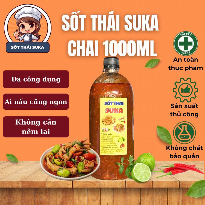Combo 2 Chai Nước Sốt Thái Trộn Chân Gà Dung Tích 1L – Trộn Chân Gà, Tai Heo, Hải Sản Chua Cay Đậm Vị, Dễ Làm, Siêu Ngon