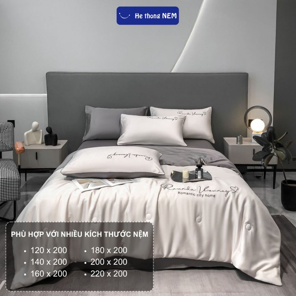 Ảnh Bộ Ga Giường 5 Món He thong NEM Cao Cấp Set Chăn Ga Gối Đệm Phi Lụa Thái Trải Giường 5 Món Mịn Mát Mùa Hè Sang Trọng 3