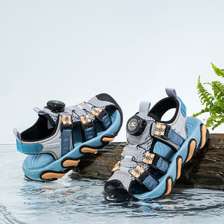 Sandal trẻ em HOBIBEAR E1009 Blue khóa xoay cao cấp, dép quai hậu đế bằng dành cho bé trai