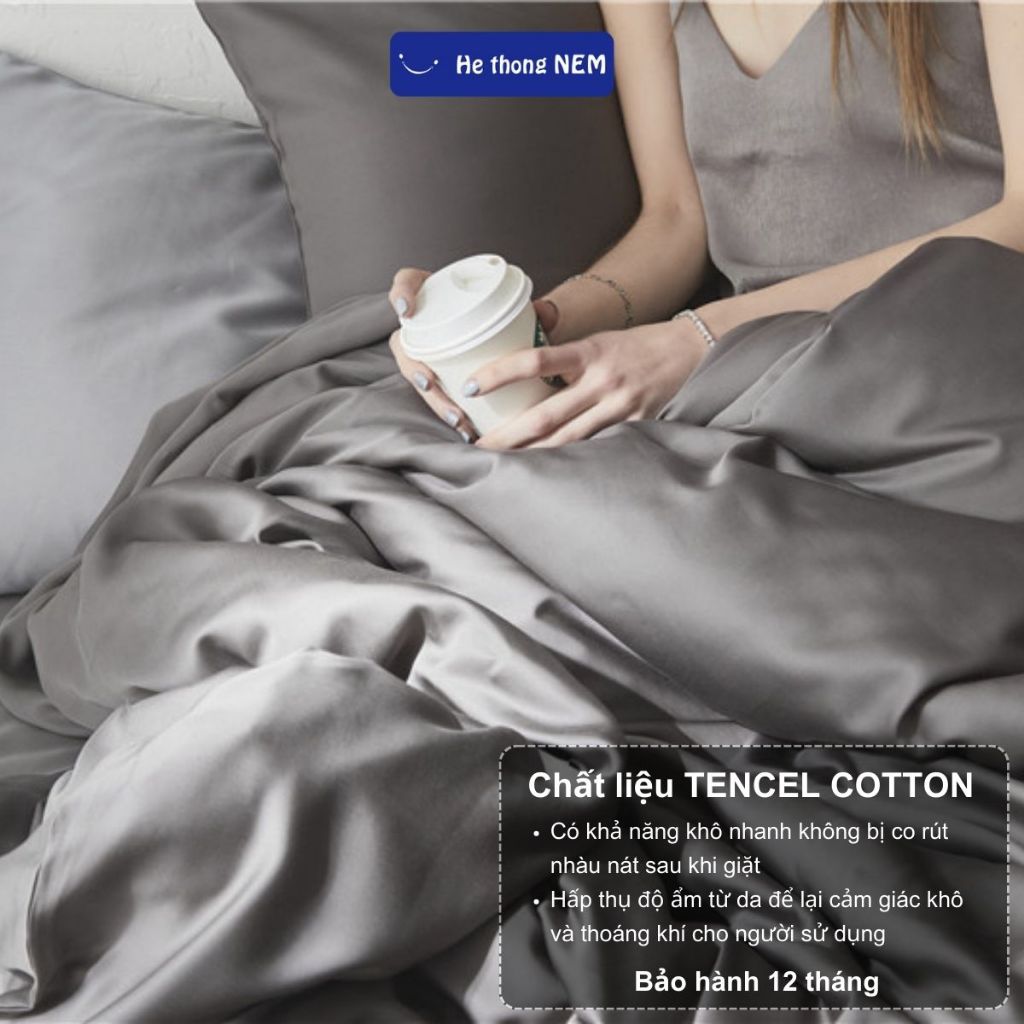 Ảnh Bộ ga giường lụa He thong NEM cao cấp Set bộ vỏ chăn ga ra gối nệm đệm 5 món tencel cotton trải phủ giường mát lạnh 3