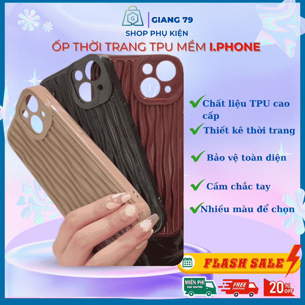 Ốp lưng iPhone Thời trang Vân sóng TPU dẻo, tạo  phong cách riêng iPhone 7 Plus -14 Pro Max