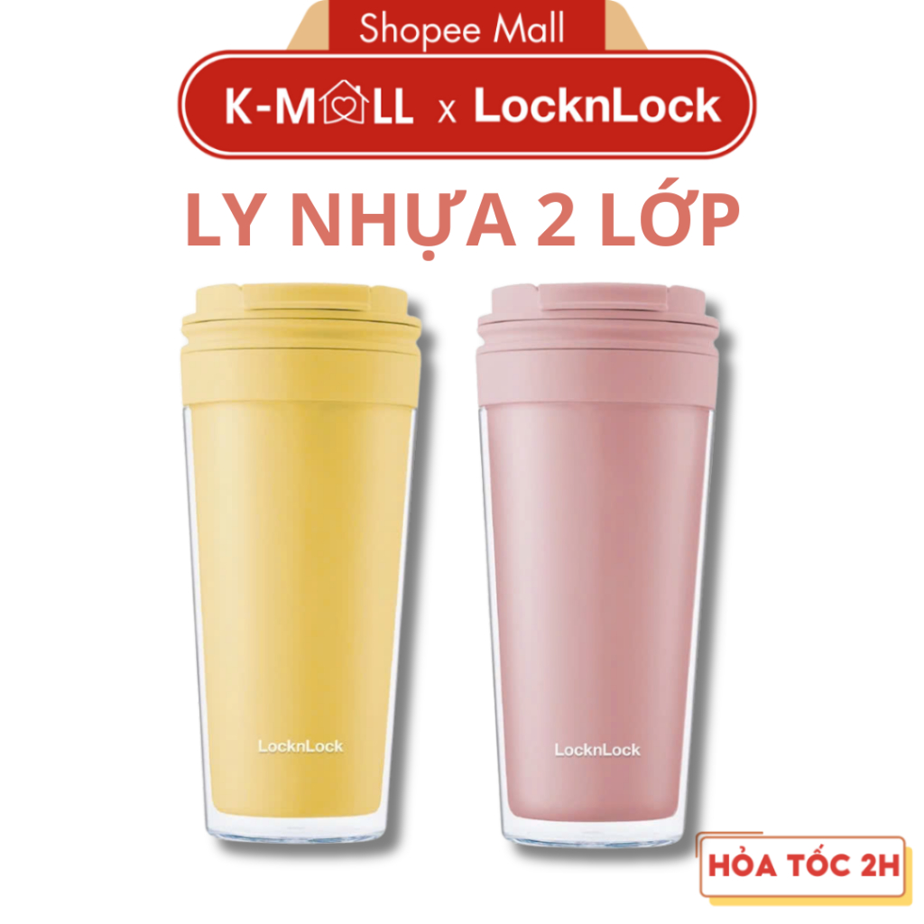 Ly nhựa 2 lớp nắp bậc LocknLock Bucket Cold Cup HAP519 dung tích 580ML, 2 màu - K-MALL