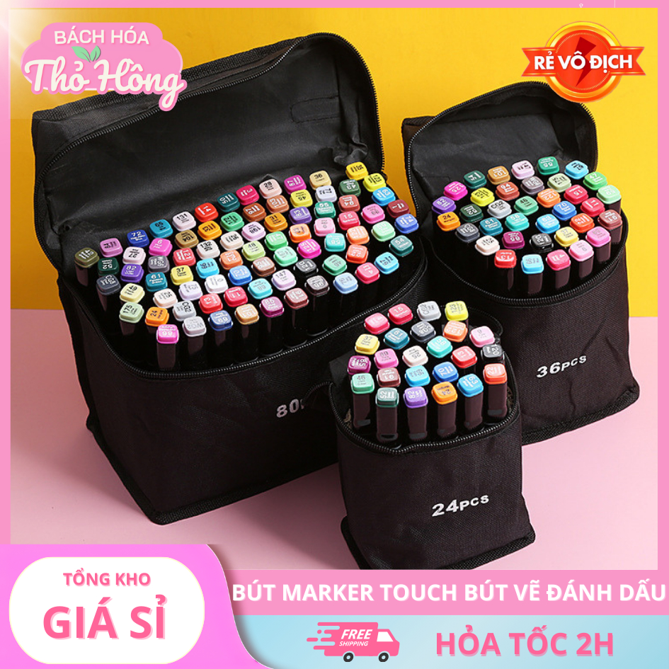 Bút màu marker brush  chuyên nghiệp cao cấp kèm túi vải highlight 24/40/60/80 Màu