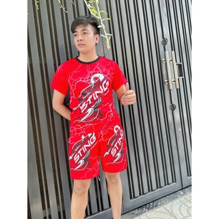 Sét đồ bộ nam nữ nguyên bộ STING ĐỎ TÀI LỘC gồm áo thun và quần short thể thao KL2