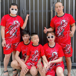 Sét đồ bộ nam nữ nguyên bộ STING ĐỎ TÀI LỘC gồm áo thun và quần short thể thao KL2