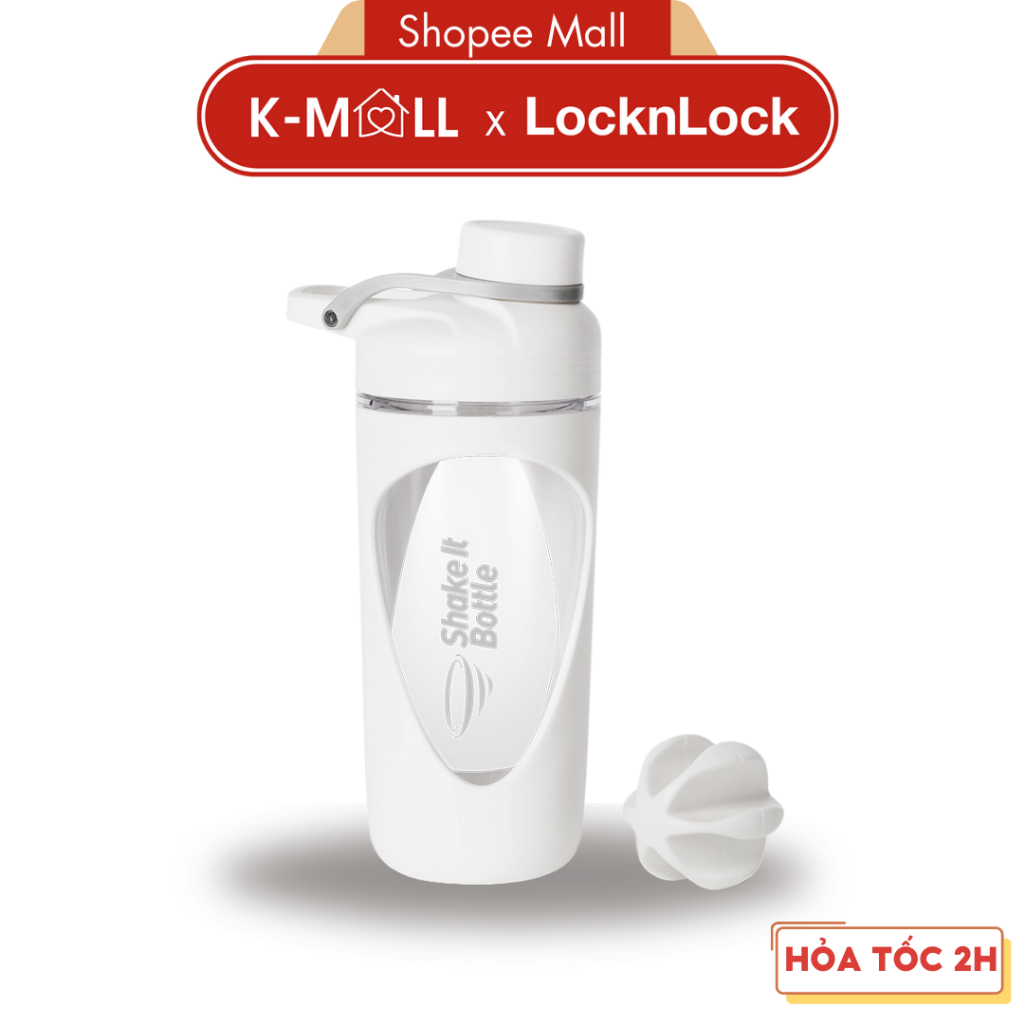 Bình lắc Balance Shake it Locknlock HAP949 màu trắng có vạch chia dung tích và quai xách - K-MALL