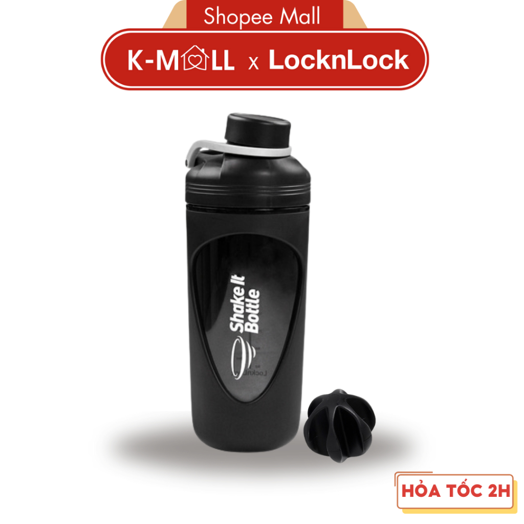 Bình lắc Balance Shake it Locknlock HAP949 màu đen, có vạch chia dung tích và quai xách - K-MALL