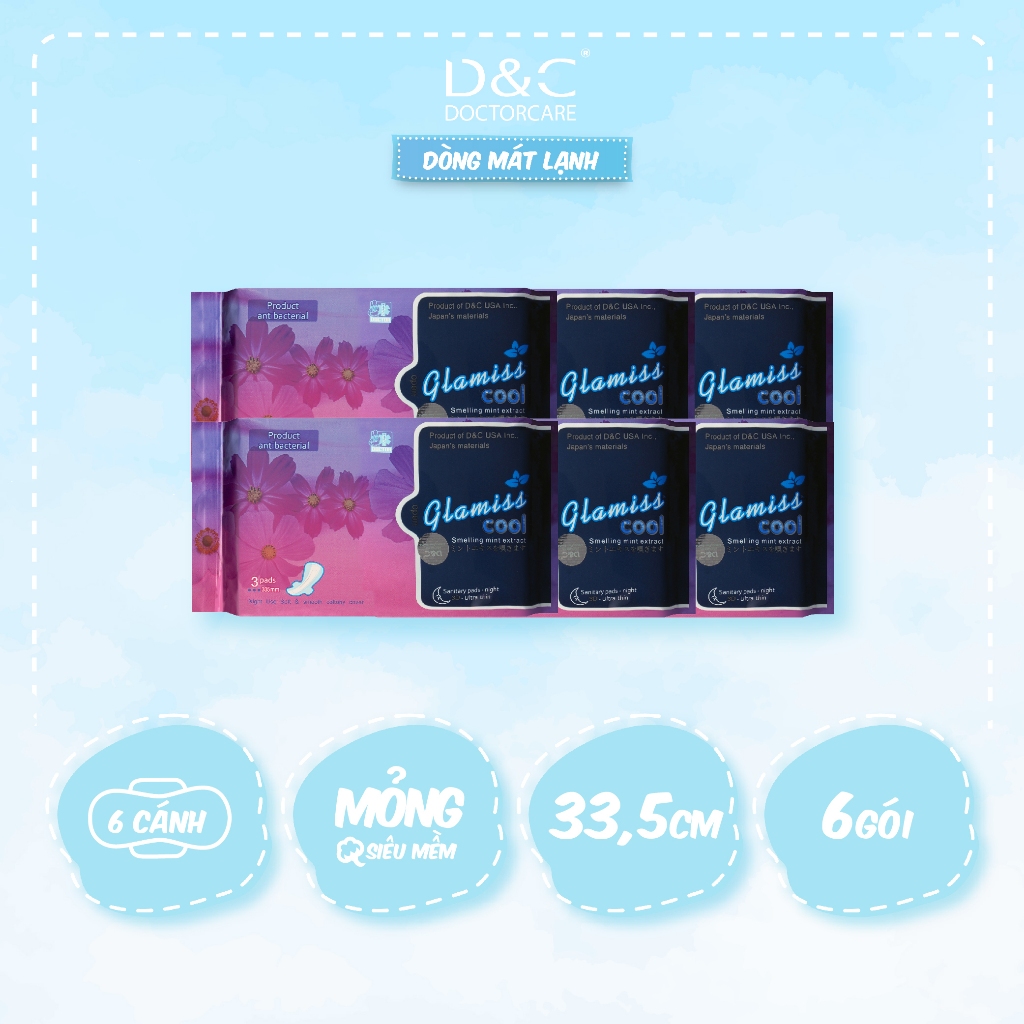 Ảnh Combo 6 gói băng vệ sinh thảo dược Glamiss Cool ban đêm 33.5 cm siêu mát lạnh 1