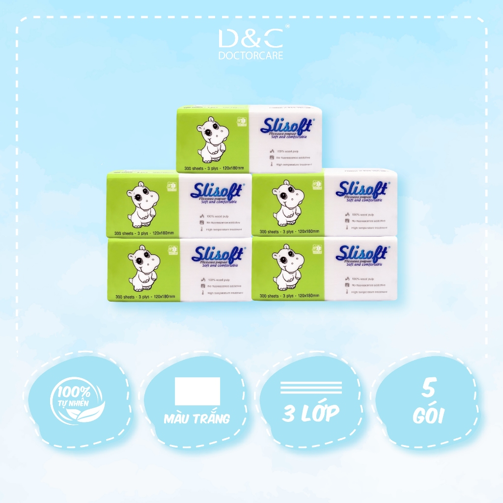 Ảnh Giấy ăn Slisoft Trắng tự nhiên 300 tờ, đa năng thân thiện môi trường an toàn cho cả gia đình Combo tiết kiệm 1