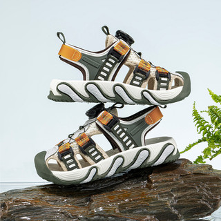 Giày sandal bé trai HOBIBEAR E1009 Green, sandal bít mũi có khóa xoay và đế EVA cao cấp