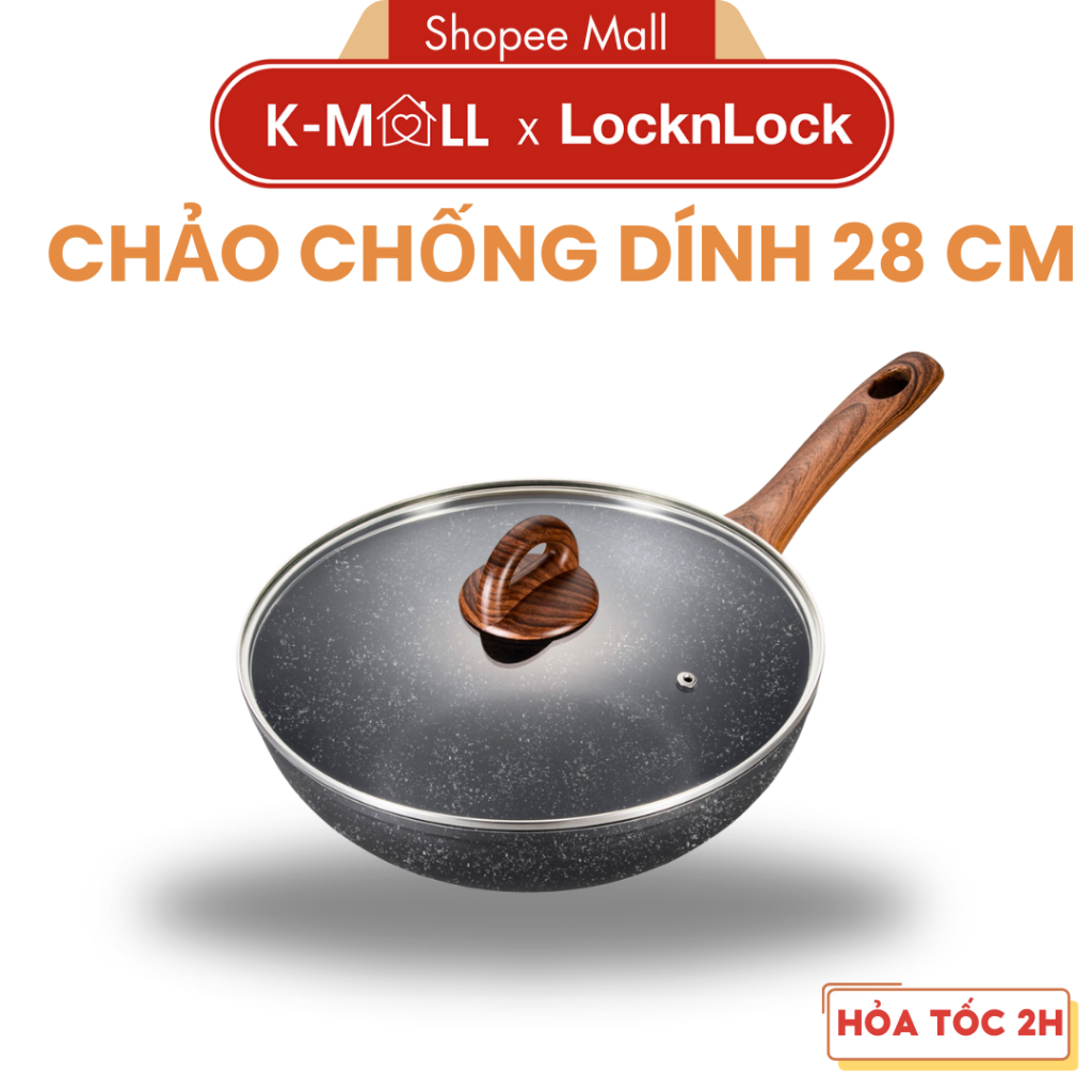Chảo nhôm 28cm sâu lòng LocknLock LBU1285 có kèm nắp đậy, dùng được trên bếp từ, chống dính - K-MAL