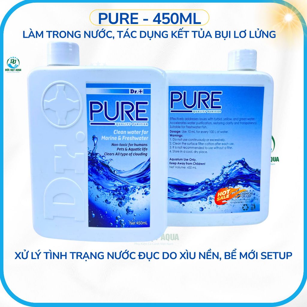 Pure - 450ml Làm trong nước, kết tủa bụi lơ lửng. Xử lý tình trạng nước đục, bể mới setup 7