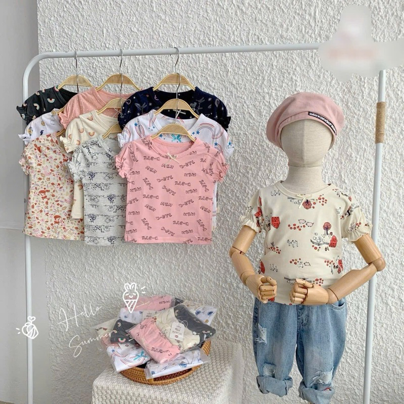Set 3 áo thun bé gái Beernie E0366 tay bo co giãn, mềm mát, màu ngẫu nhiên size 80–130 (8–20kg), đồ trẻ em mặc hè