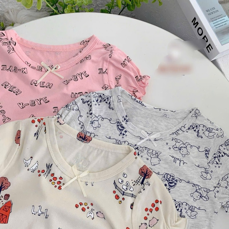 Set 3 áo thun bé gái Beernie E0366 tay bo co giãn, mềm mát, màu ngẫu nhiên size 80–130 (8–20kg), đồ trẻ em mặc hè