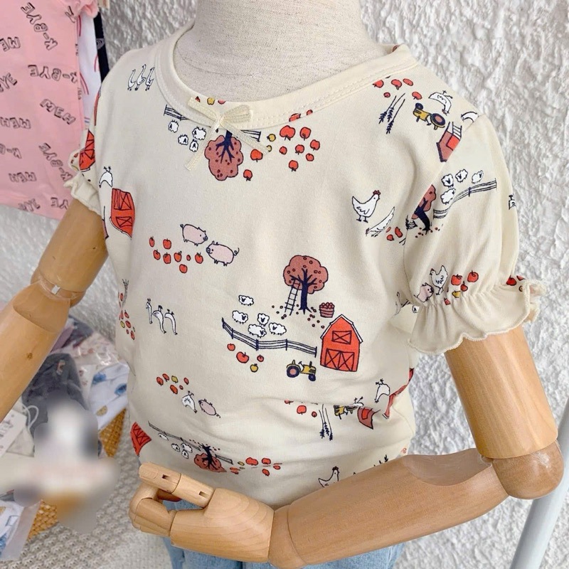 Set 3 áo thun bé gái Beernie E0366 tay bo co giãn, mềm mát, màu ngẫu nhiên size 80–130 (8–20kg), đồ trẻ em mặc hè