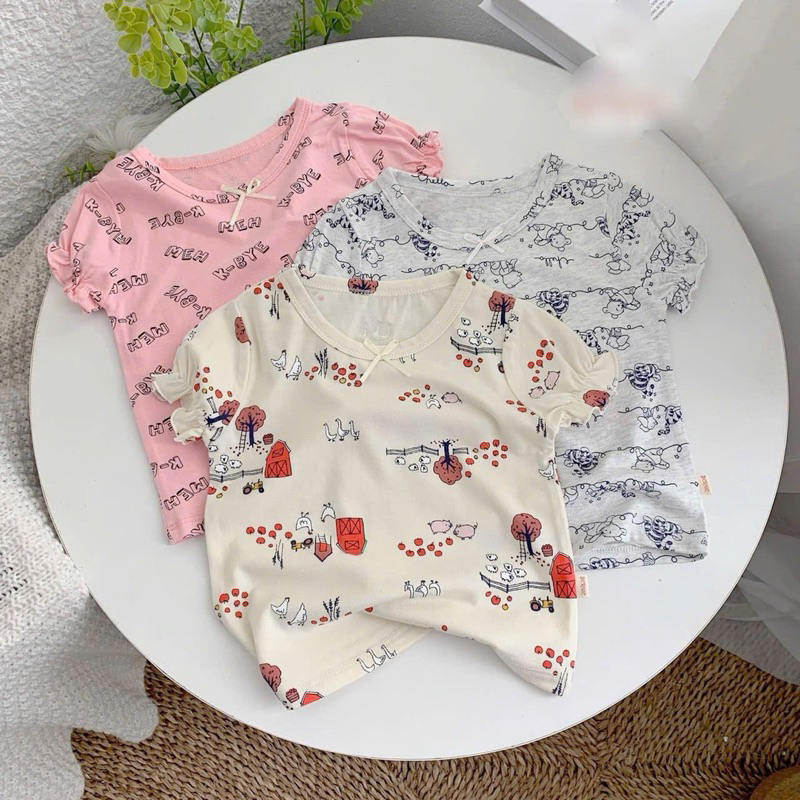 Set 3 áo thun bé gái Beernie E0366 tay bo co giãn, mềm mát, màu ngẫu nhiên size 80–130 (8–20kg), đồ trẻ em mặc hè