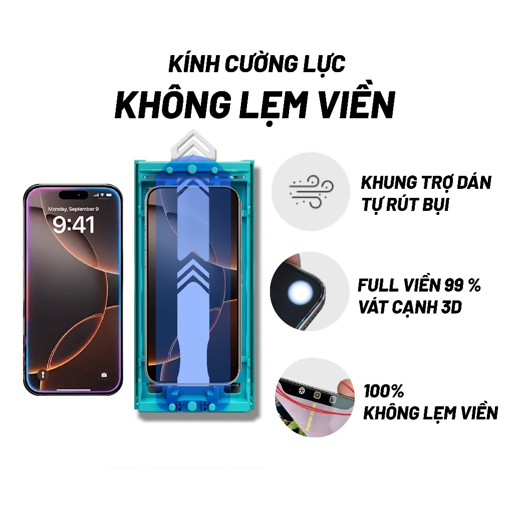 Kính cường lực iphone không lẹm viền FUKI 4.0 fk01 tự dán full màn tràn viền cho Ip 18 promax 17 16 15 14 prm pro plus