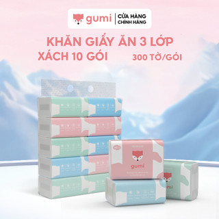 Xách 10 gói giấy ăn cao cấp Gumi 3 lớp / 4 lớp mềm mịn, tiện lợi Khăn Giấy để Phòng Khách