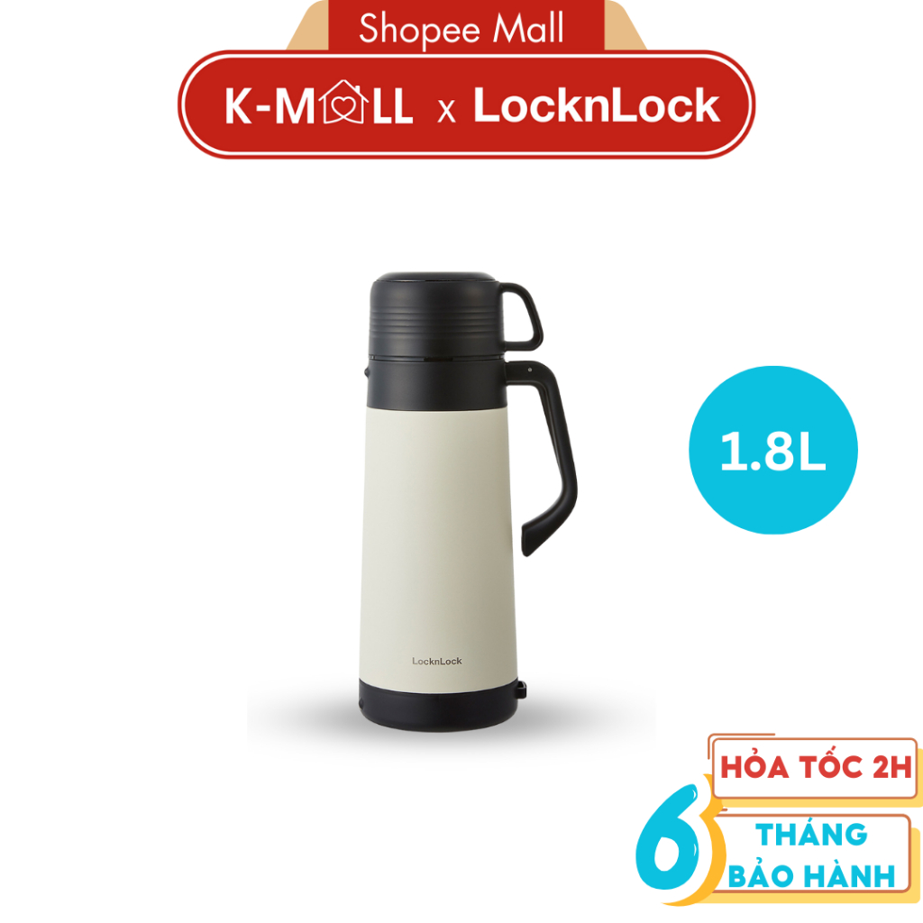 Bình giữ nhiệt LocknLock cỡ đại LHC1485 1,8L Màu Trắng Ngà , có quai xách, nắp làm cốc nước - K-MALL