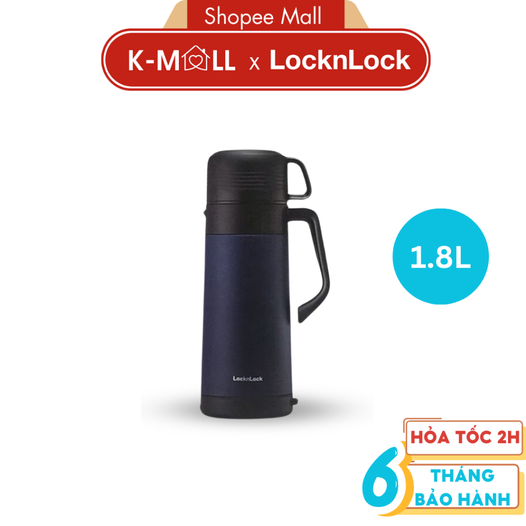 Bình giữ nhiệt LocknLock cỡ đại LHC1485 1,8L Màu Xanh Navy - có quai xách, nắp làm cốc nước - K-MALL