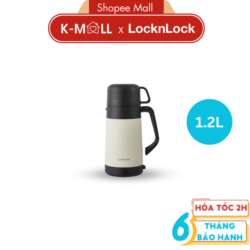 Bình giữ nhiệt LocknLock cỡ đại LHC1484 1,2L Màu Trắng Ngà - có quai xách, nắp làm cốc nước - K-MALL