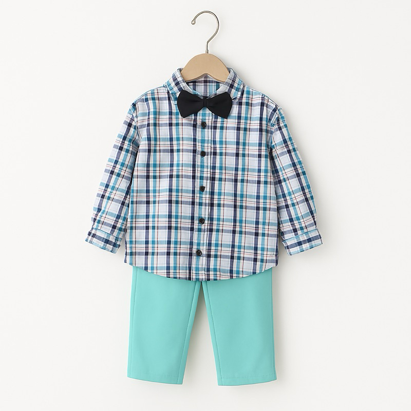 Set Bộ Bé Trai Kẻ Sọc Nơ Cổ C6697 Cotton Thô Mặc Đi Học Đi Tiệc Size 4Y (17-19kg)