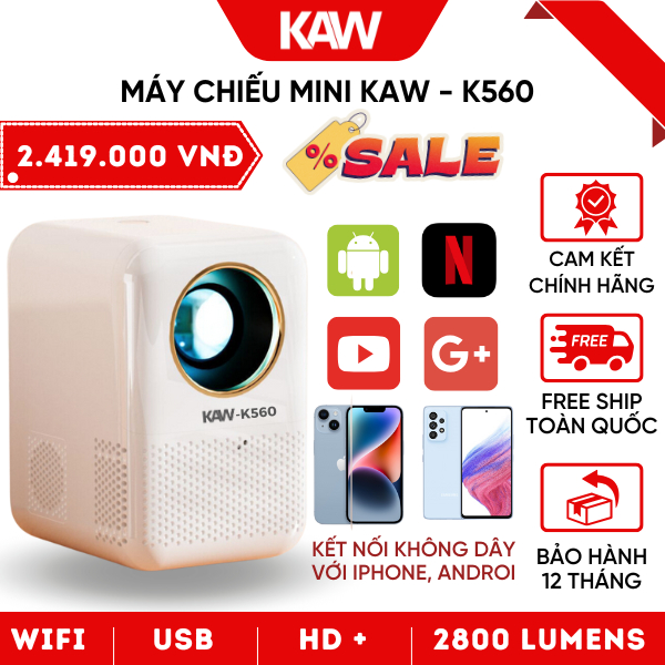 Máy Chiếu Mini Siêu Nét KAW K560 Siêu Rẻ, Full HD, Kết Nối Máy Tính, Điện Thoại
